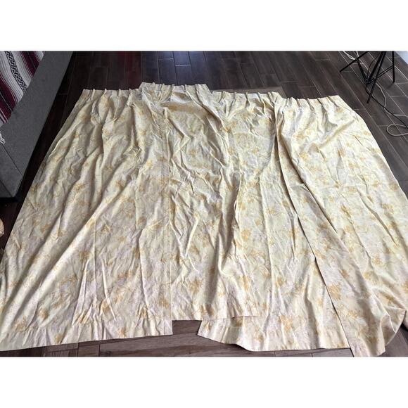 VTG 4 Panels Pinch Pleat Curtains Valance Blackout Soft Yellow Floral USA 24"x81 - Picture 9 of 11